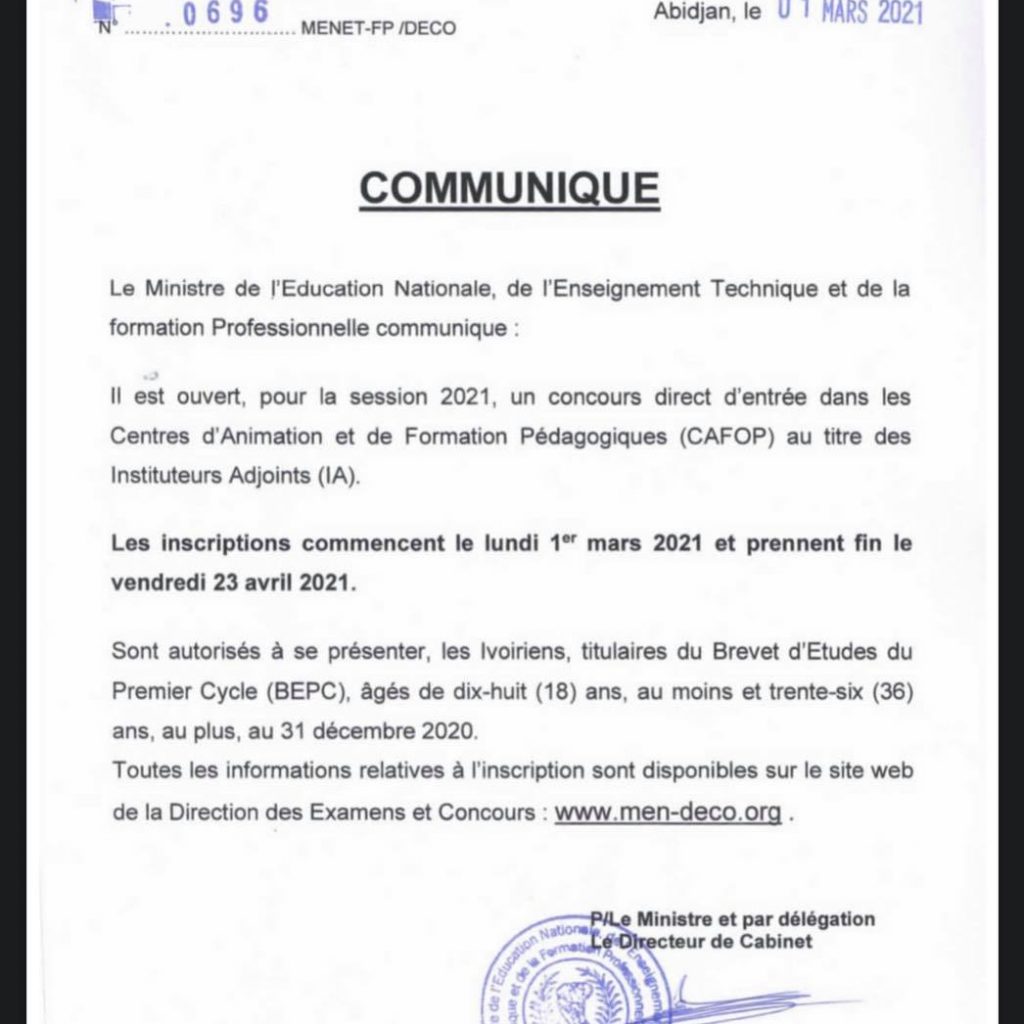 Ouverture Du Concours Cafop Ia Voici Les Conditions Yeclo