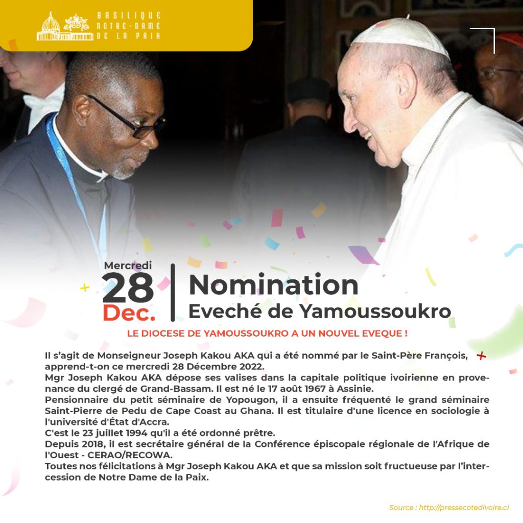 Mgr Joseph Aka Kakou nouvel évêque de Yamoussoukro YECLO