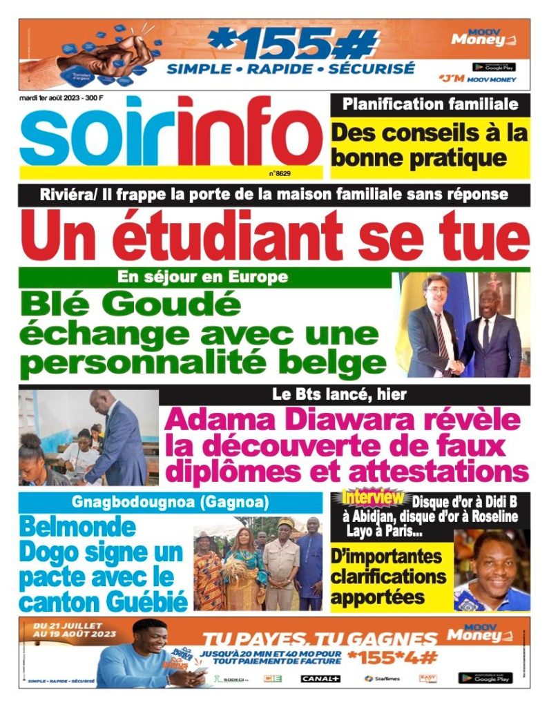 Titrologie 1er août 2023 revue de la presse ivoirienne YECLO