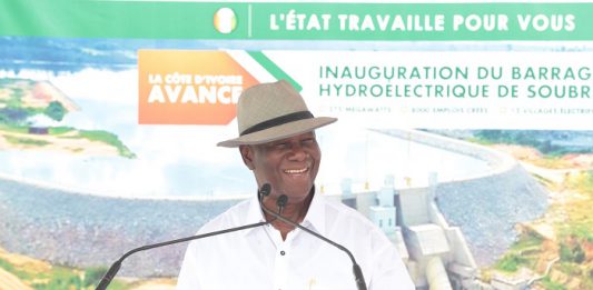 Alassane Ouattara lors de l'inauguration du barrage de Soubré