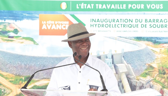 Alassane Ouattara lors de l'inauguration du barrage de Soubré