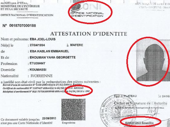 Une curieuse attestation d'identité signée par un commissaire de police de l'Oni, un dimanche, sans photo