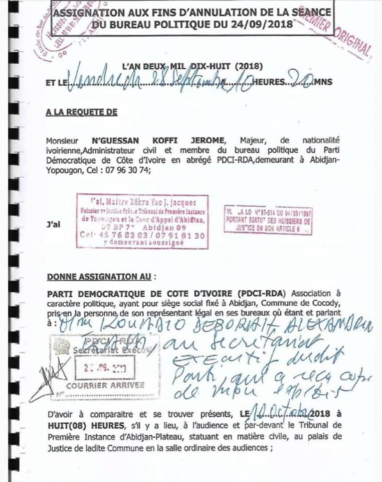 Assignation de Jérôme N'Guessan