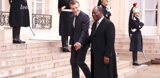 Alassane Ouattara avec Emmanuel Macron ce lundi 12 novembre 2018 à l'Elysée