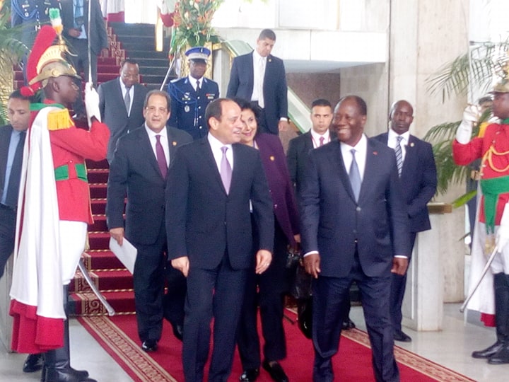 Abdel Fattah Al-Sissi et Alassane Ouattara au palais présidentiel à Abidjan, ce jeudi 12 avril 2019