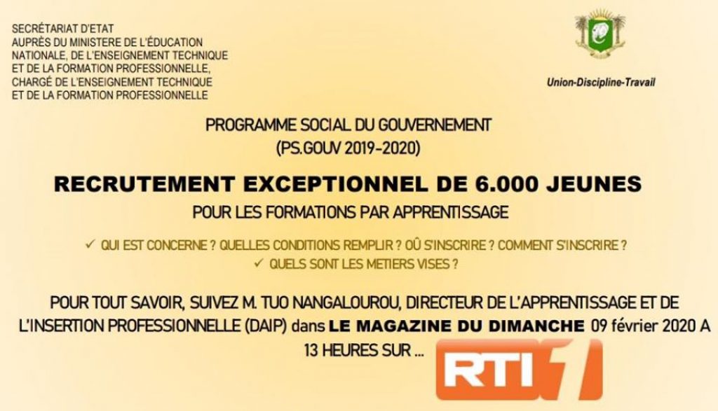 Tout Savoir Sur Le Recrutement De 6000 Jeunes Ce 9 Fevrier Sur La Rti1 Yeclo Com