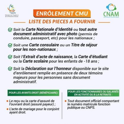 Enrôlement CMU  voici la liste des pièces à fournir