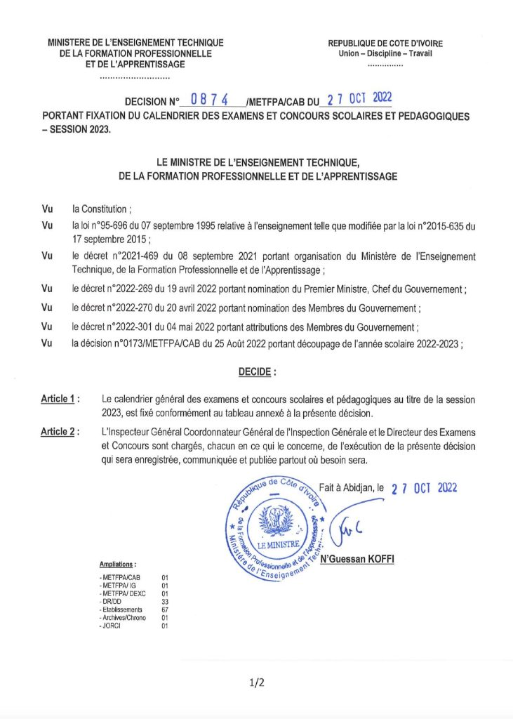 Enseignement Technique Côte D'Ivoire: Le Calendrier Des Examens ...