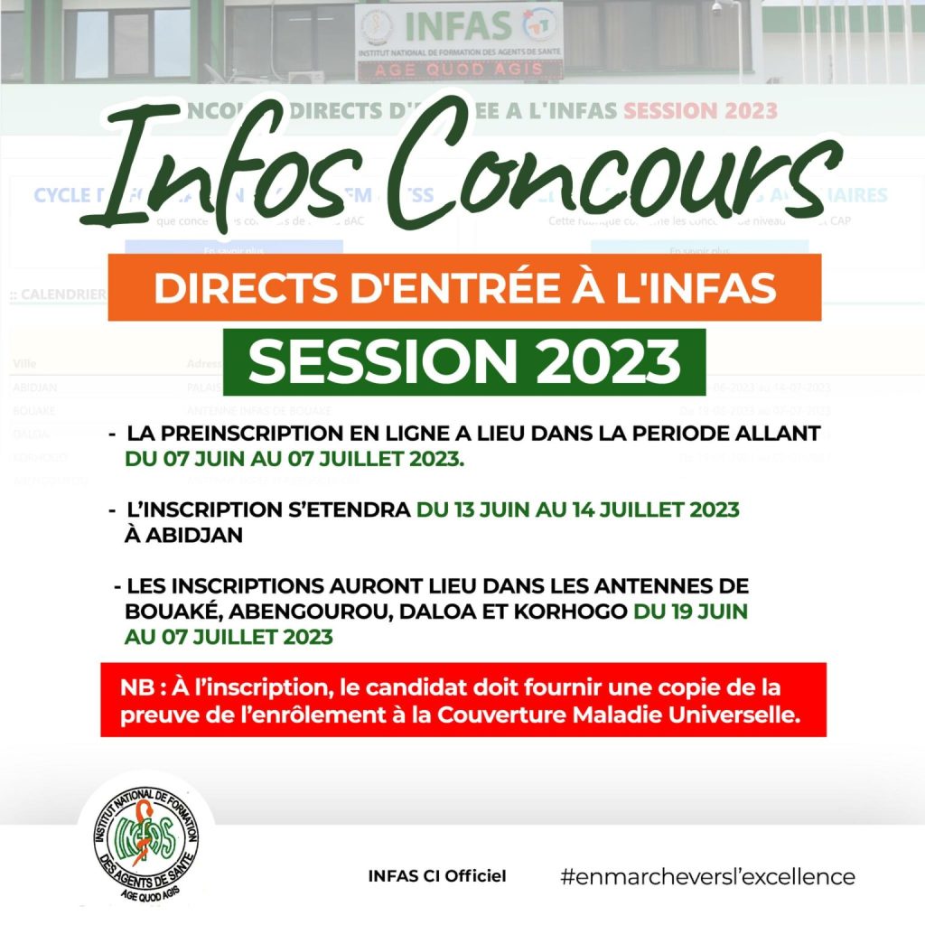 Concours INFAS 2023 tout savoir du calendrier