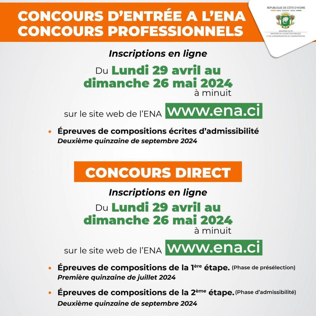 Concours ENA 2025 et Concours Professionnels 2024 le calendrier des